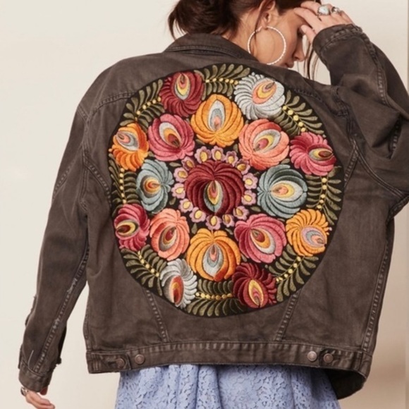 Jackets & Blazers - SOLD OUT Boho Embroidered Floral Black Denim Jacket